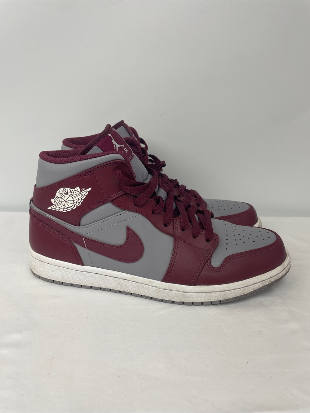 Nike Air Jordan Mid-Top Sneakers in Grey and Burgundy, Size 9